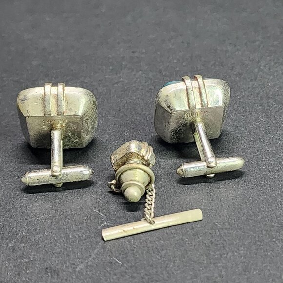 Vintage Swank Cufflinks Arc De Triomphe Aqua Blue Silver-tone SET - Picture 8 of 11